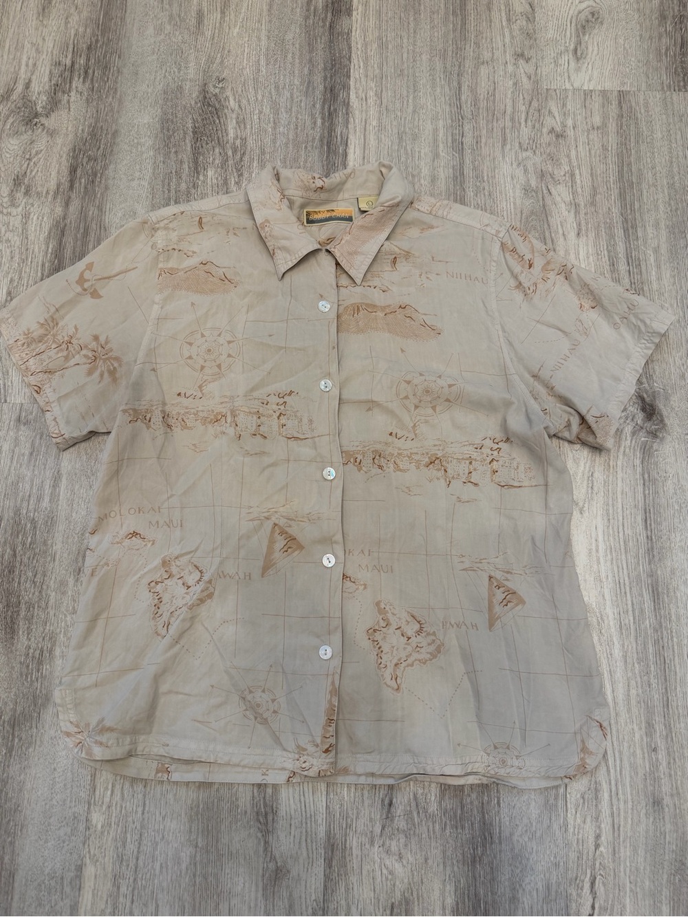 Bobby Chan Large 100% Silk Hawaiian Map Button Up Shirt
